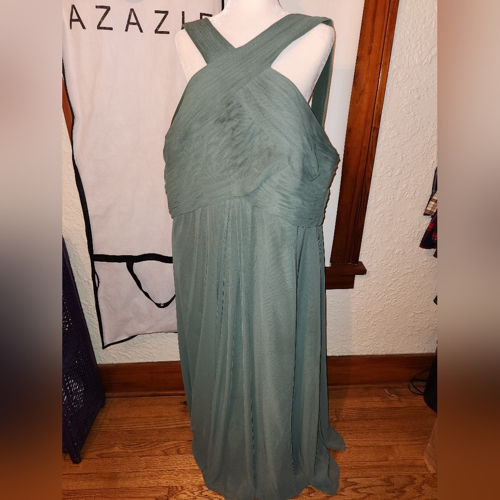 Azazie Kayleigh A-Line Pleated Chiffon Floor-Length Dress Eucalyptus